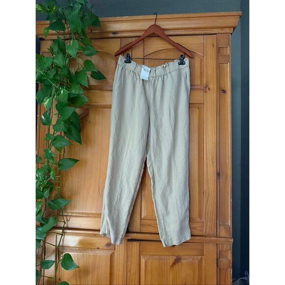 NWT H&M Lightweight Linen Trousers, Neutral Beige, Size 12 - Picture 2 of 9